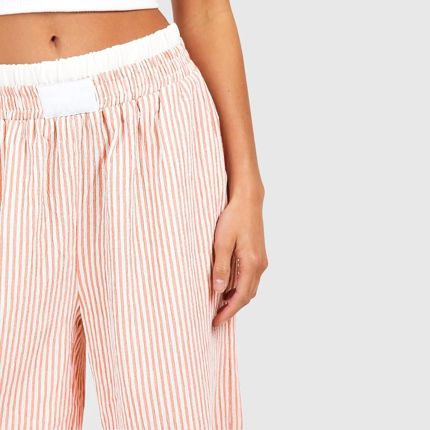 Women's Fashion High Waist Stripe Pants Y2K Patched Elastic Waist Straight Wide Leg Trousers E-girls Pj Bottoms