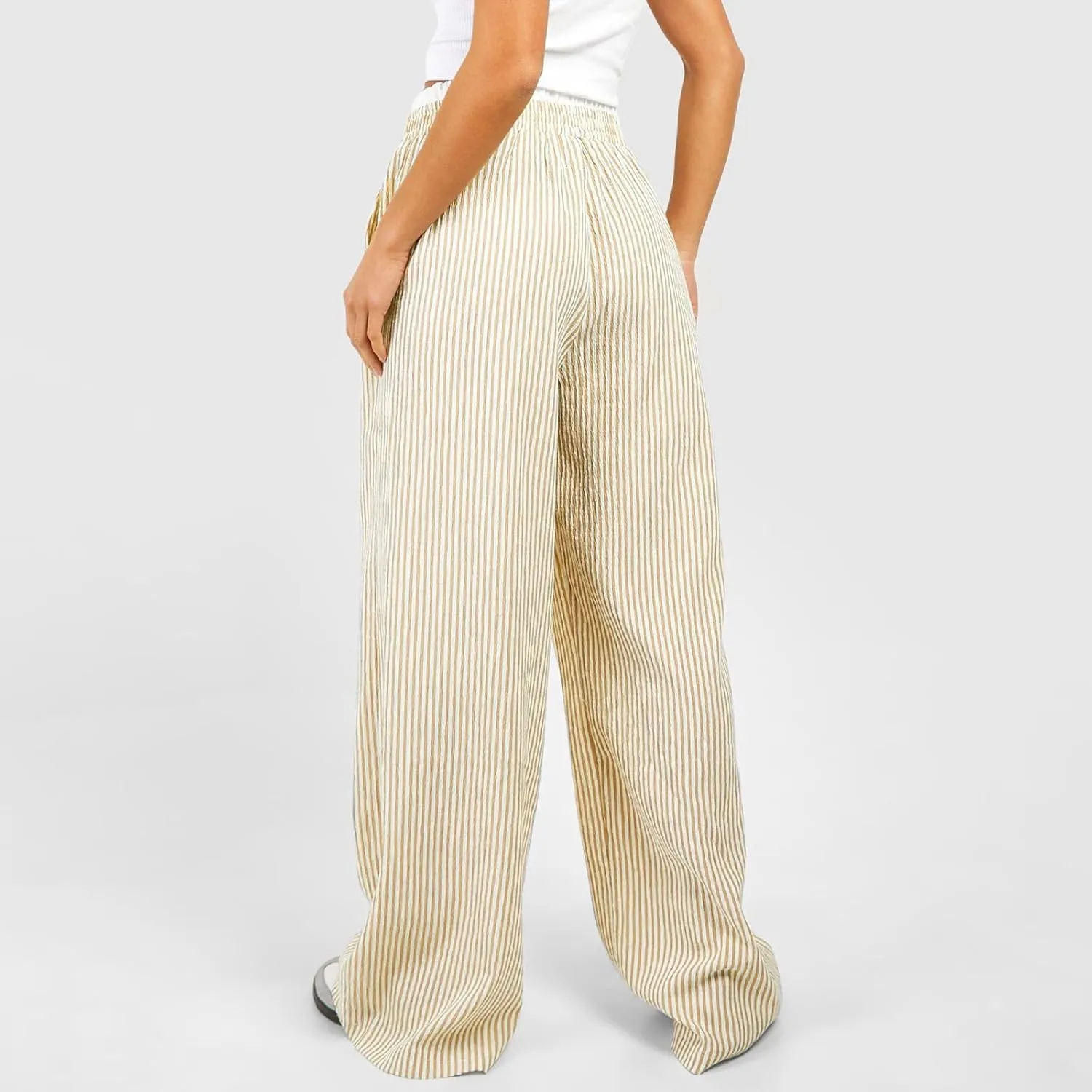 Women's Fashion High Waist Stripe Pants Y2K Patched Elastic Waist Straight Wide Leg Trousers E-girls Pj Bottoms