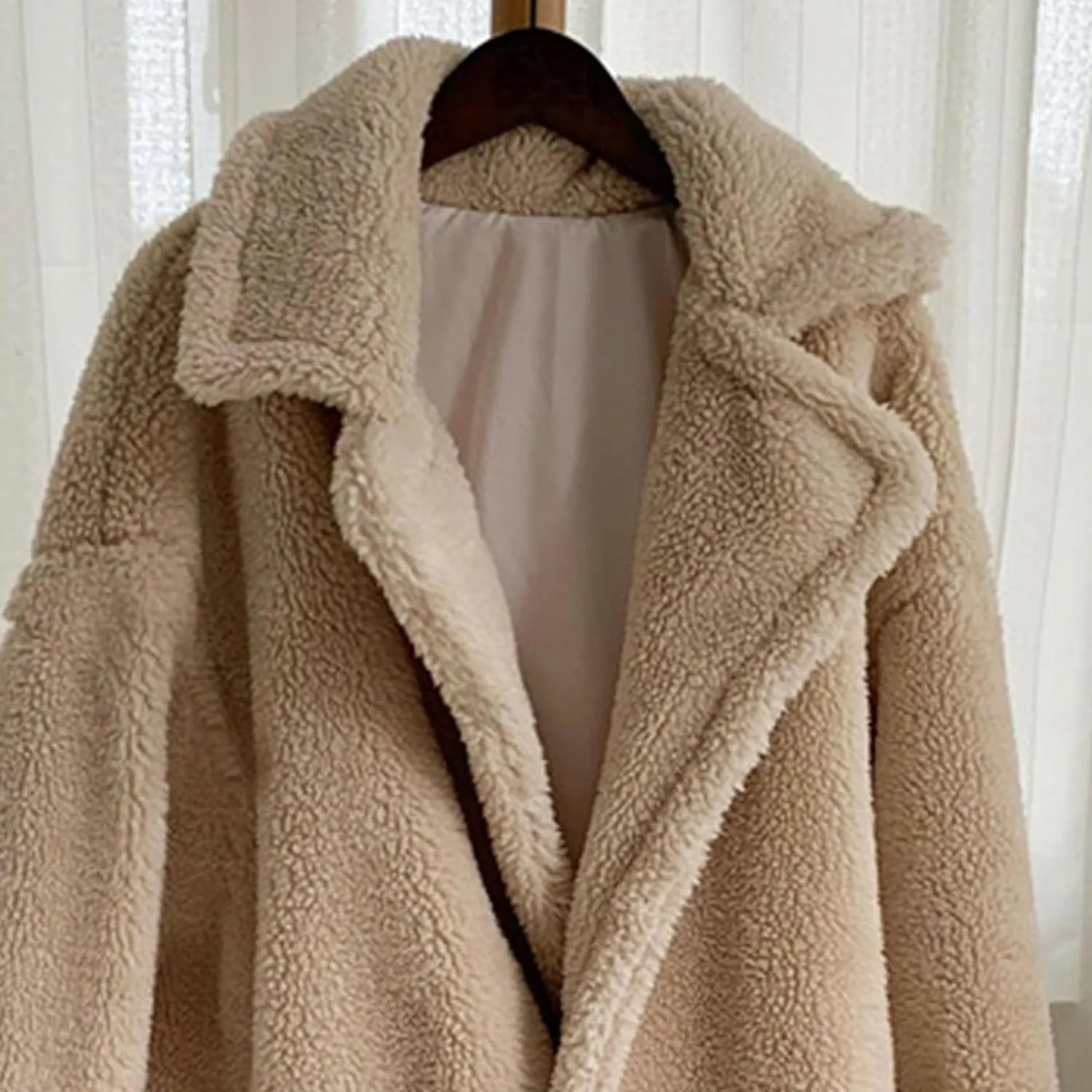 Women's Fleece Lapel Collar Trench Coat Open Front Long Cardigan Overcoat Winter Warm Outwear Jackets