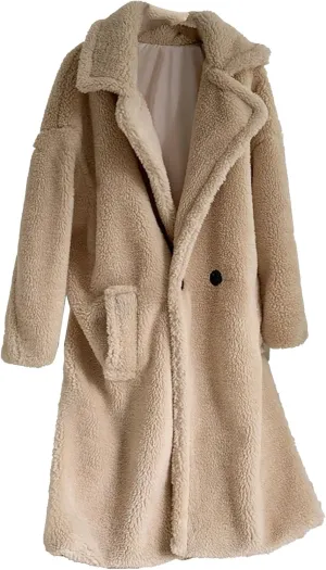 Women's Fleece Lapel Collar Trench Coat Open Front Long Cardigan Overcoat Winter Warm Outwear Jackets