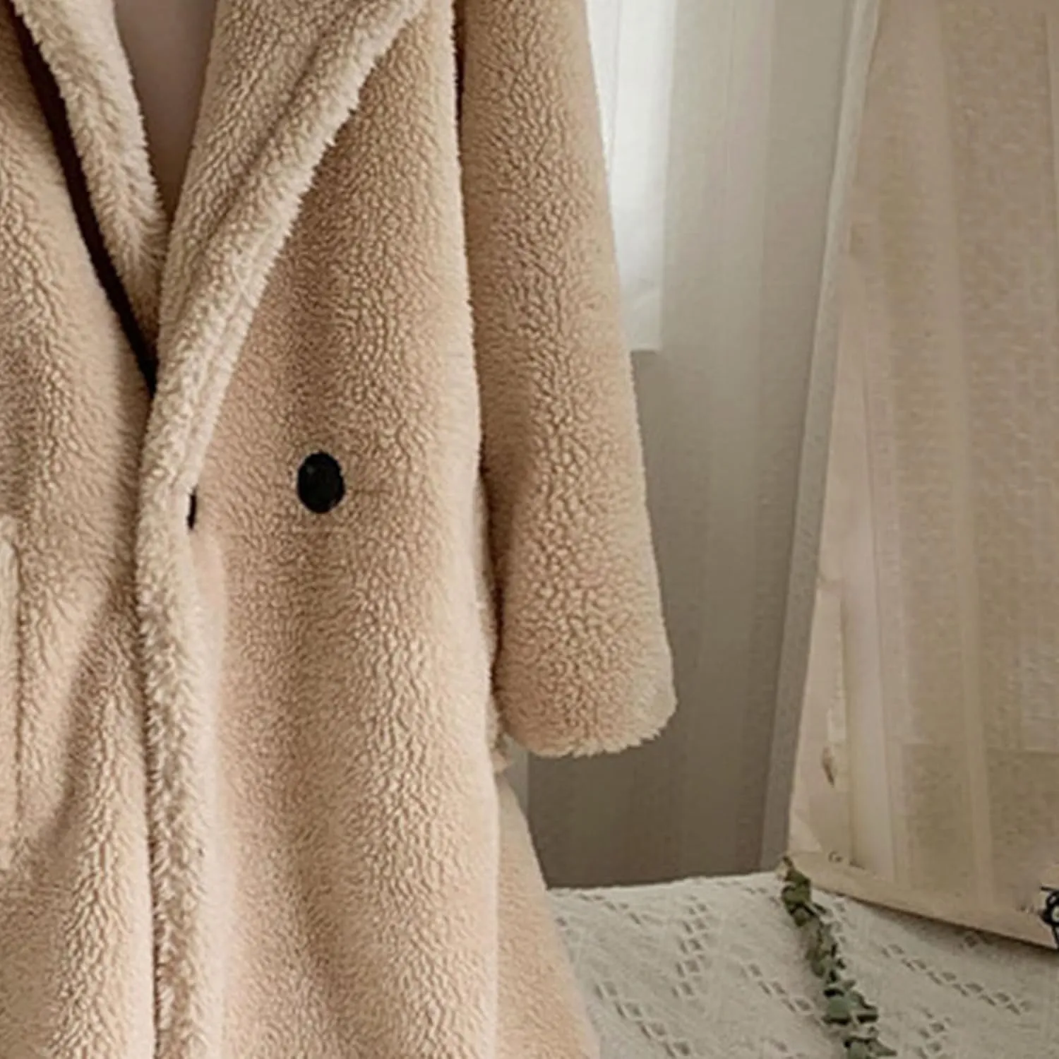 Women's Fleece Lapel Collar Trench Coat Open Front Long Cardigan Overcoat Winter Warm Outwear Jackets