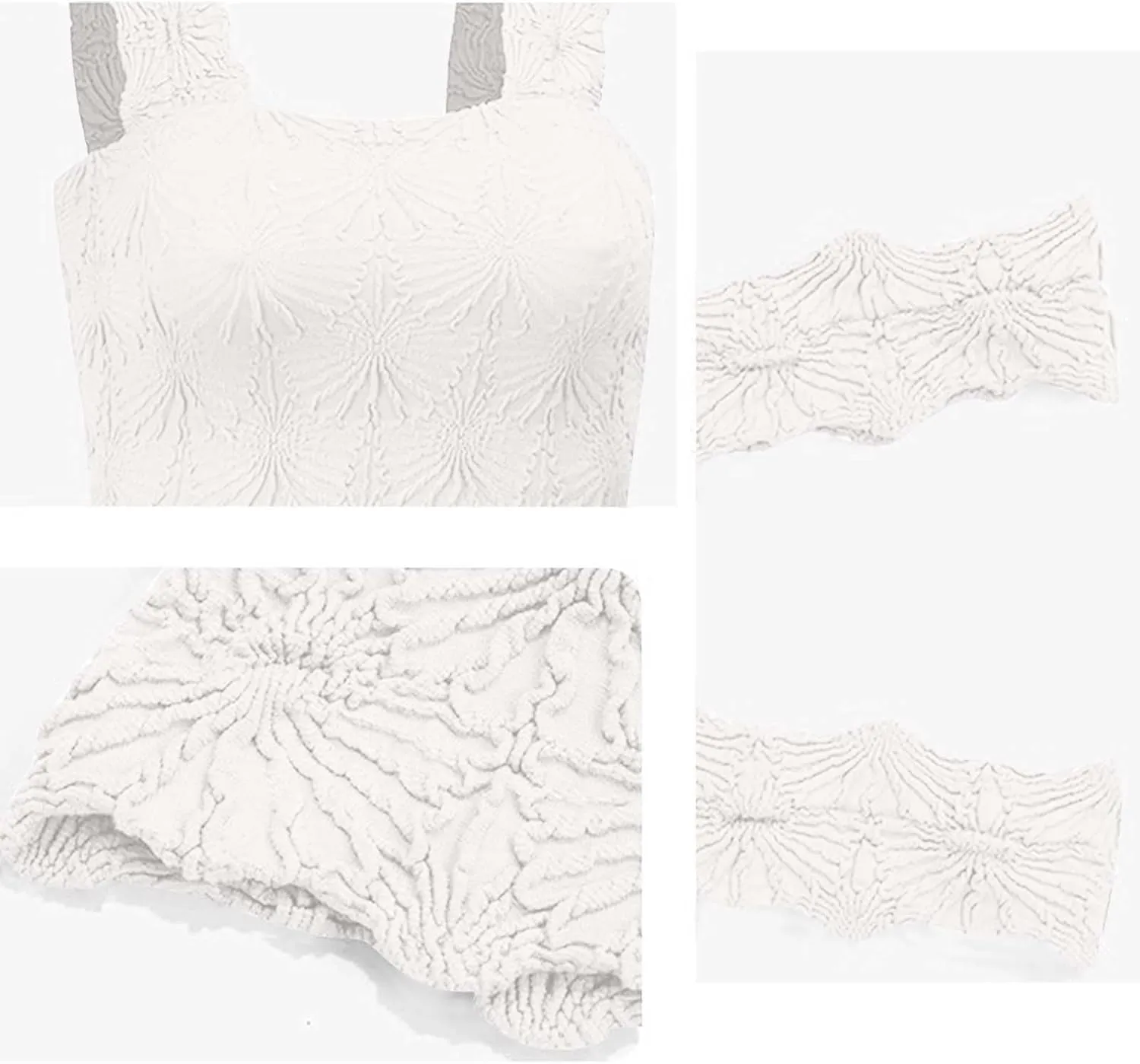 Womens Floral Jacquard Tank Tops Summer Square Neck Straps Crop Top Trendy Solid Color Slim Fit Sexy Comfy Camisoles