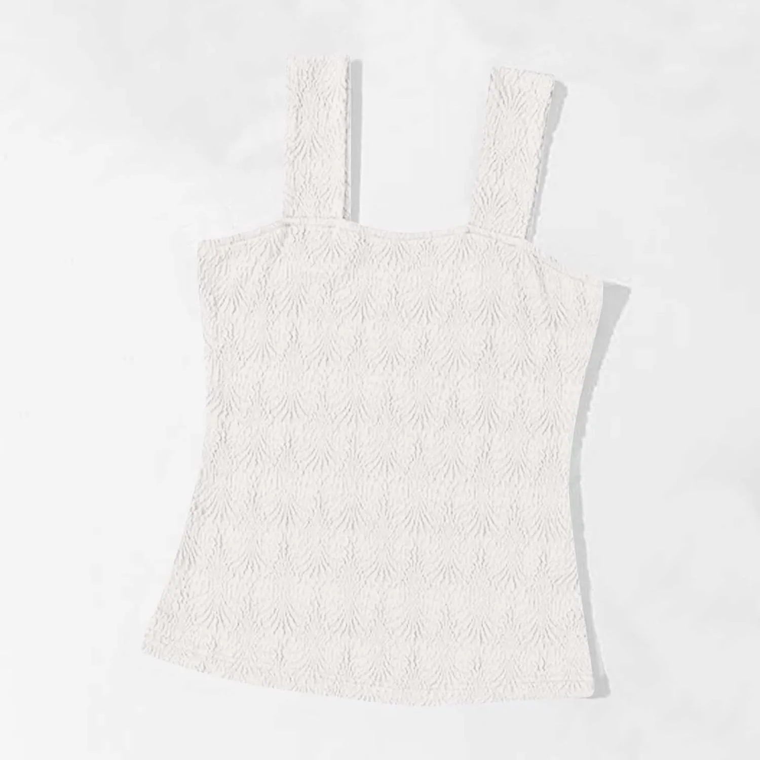 Womens Floral Jacquard Tank Tops Summer Square Neck Straps Crop Top Trendy Solid Color Slim Fit Sexy Comfy Camisoles