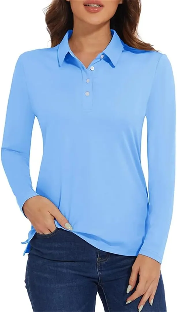 Women's Golf T Shirt Long Sleeve Polo Shirts Quick Dry Protection Lightweight Athletic Tennis Shirts