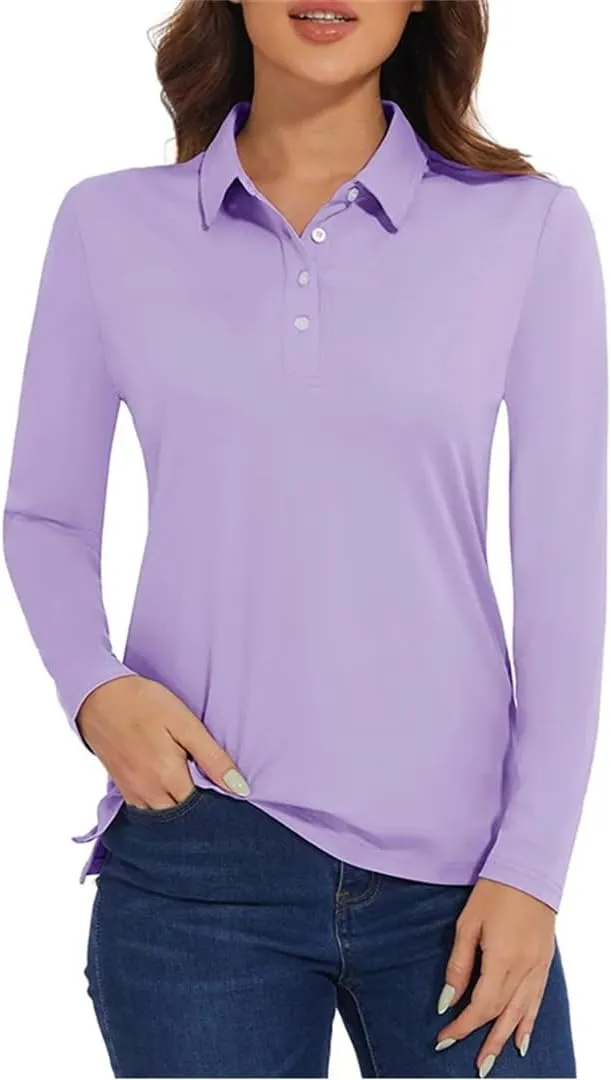 Women's Golf T Shirt Long Sleeve Polo Shirts Quick Dry Protection Lightweight Athletic Tennis Shirts