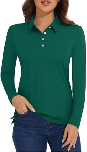 Women's Golf T Shirt Long Sleeve Polo Shirts Quick Dry Protection Lightweight Athletic Tennis Shirts