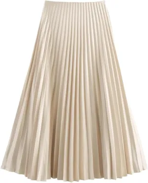 Women's High Waist Bottoms Pleated Party Skirt Ruffles Regular Fit Midi Skirt