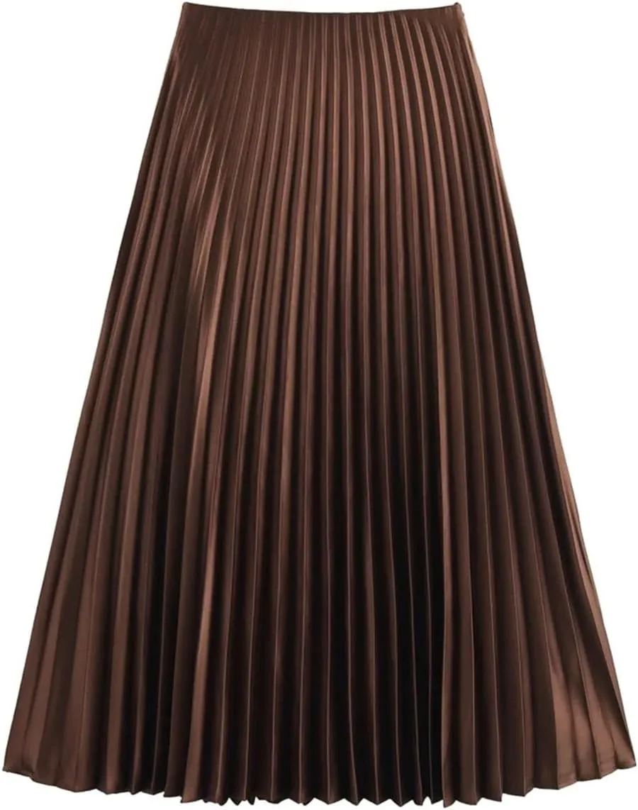 Women's High Waist Bottoms Pleated Party Skirt Ruffles Regular Fit Midi Skirt