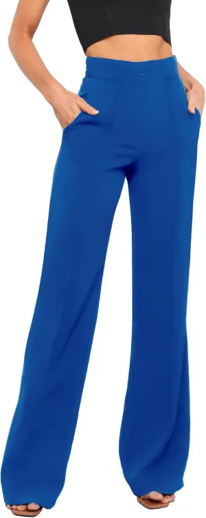 Women's High Waist Casual Dress Pants, Lightweight Wide Leg Long Trousers, Work Pants with Pockets for Women Office.