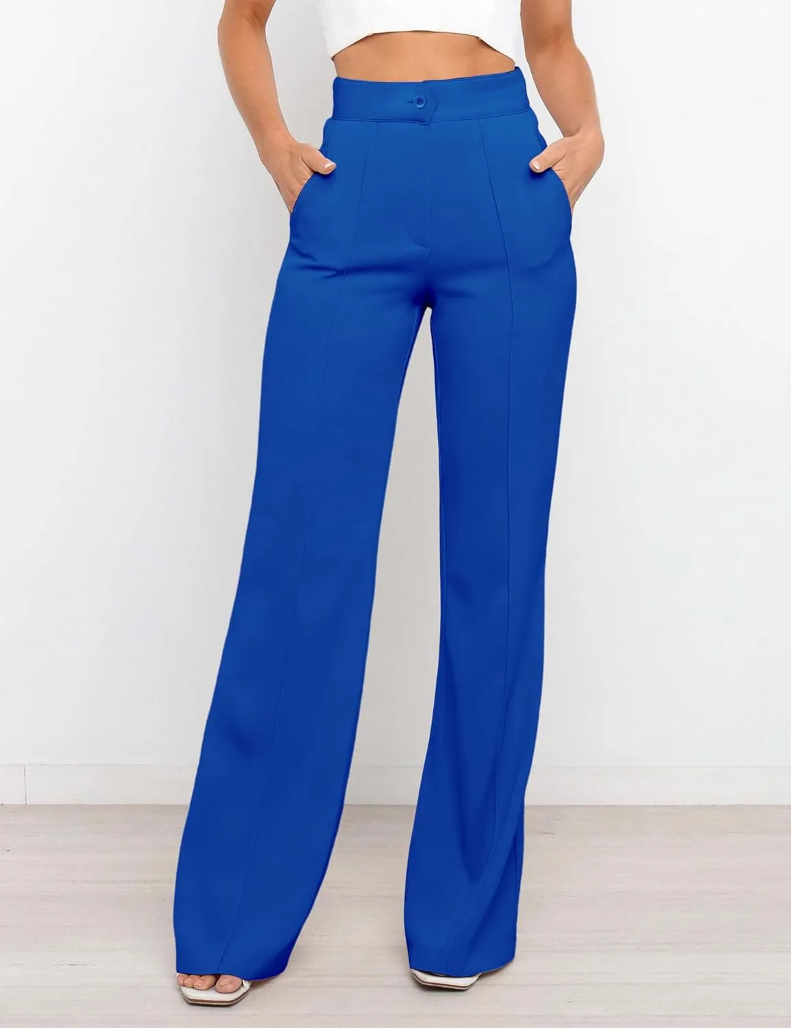 Women's High Waist Casual Dress Pants, Lightweight Wide Leg Long Trousers, Work Pants with Pockets for Women Office.