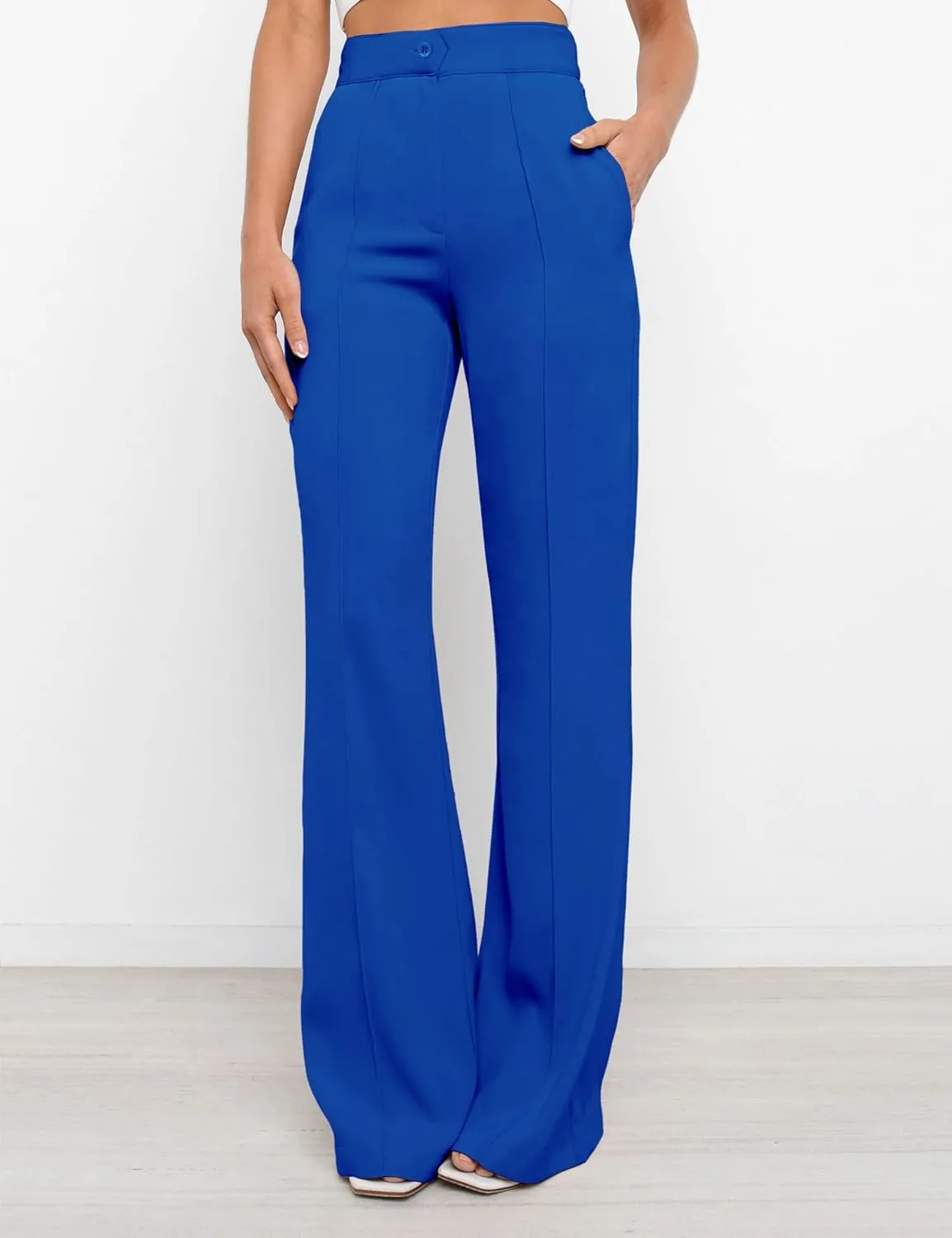 Women's High Waist Casual Dress Pants, Lightweight Wide Leg Long Trousers, Work Pants with Pockets for Women Office.