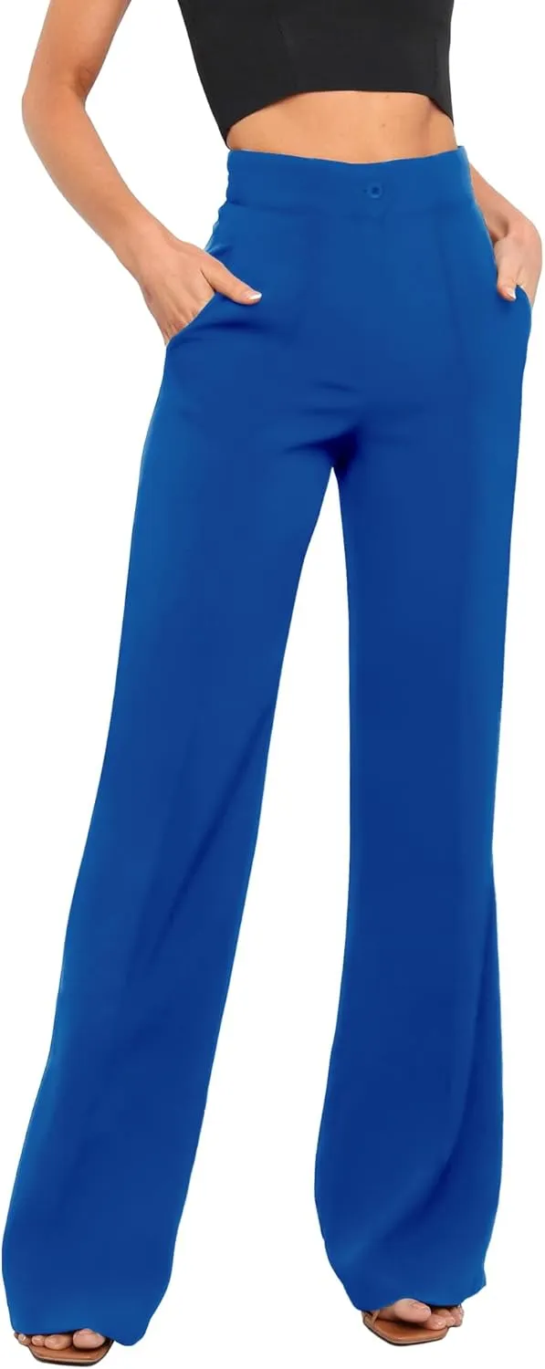Women's High Waist Casual Dress Pants, Lightweight Wide Leg Long Trousers, Work Pants with Pockets for Women Office.