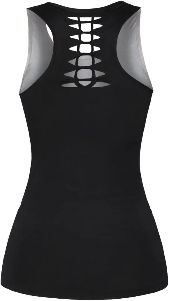 Womens Hollow Out Skull Print Workout Yoga Tank Tops Halloween Shirt