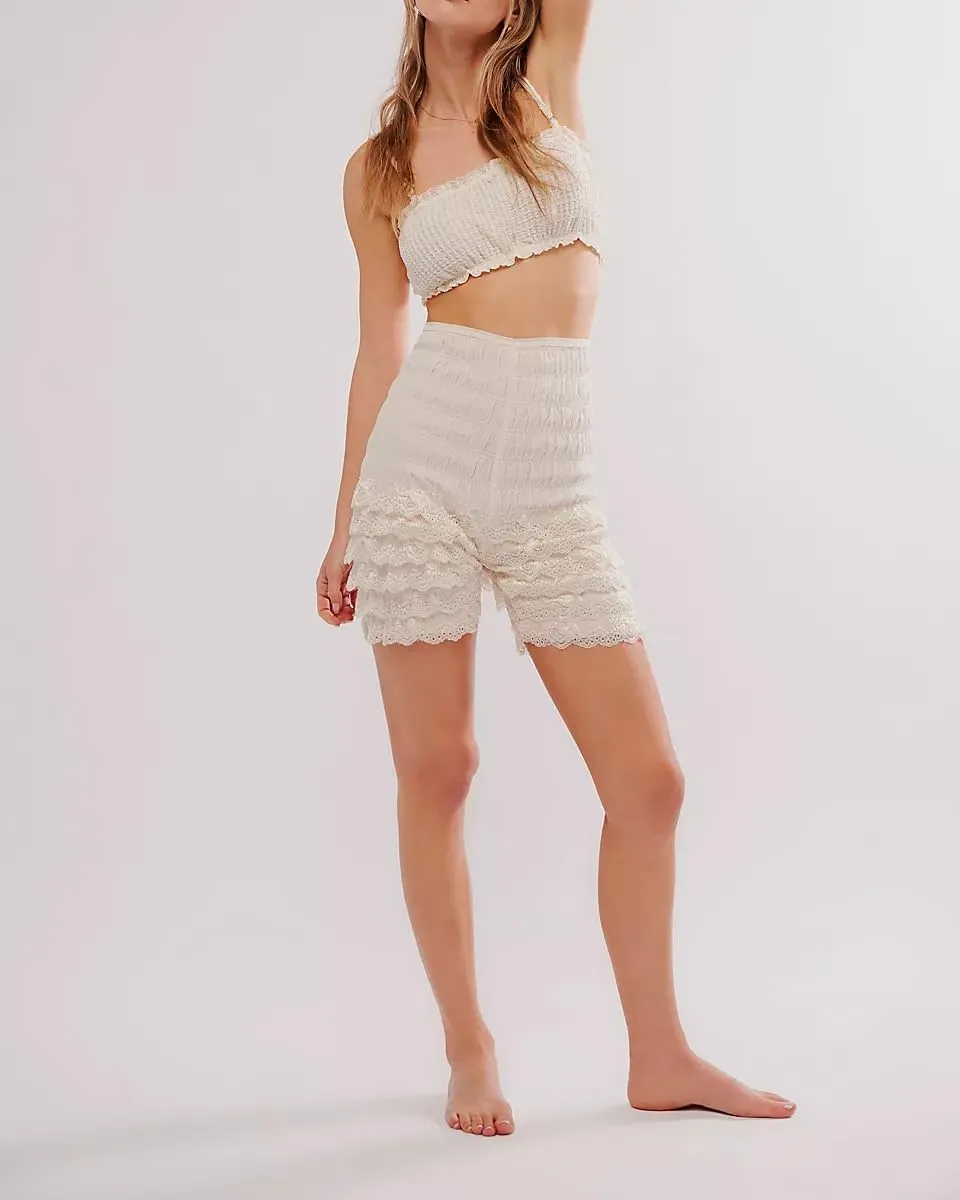 Womens Lace Trim Layered Ruffle Lolita Bloomer Coquette Sexy Boy Shorts Y2k Bubble Frilly Pumpkin Fairy PJ Bottoms