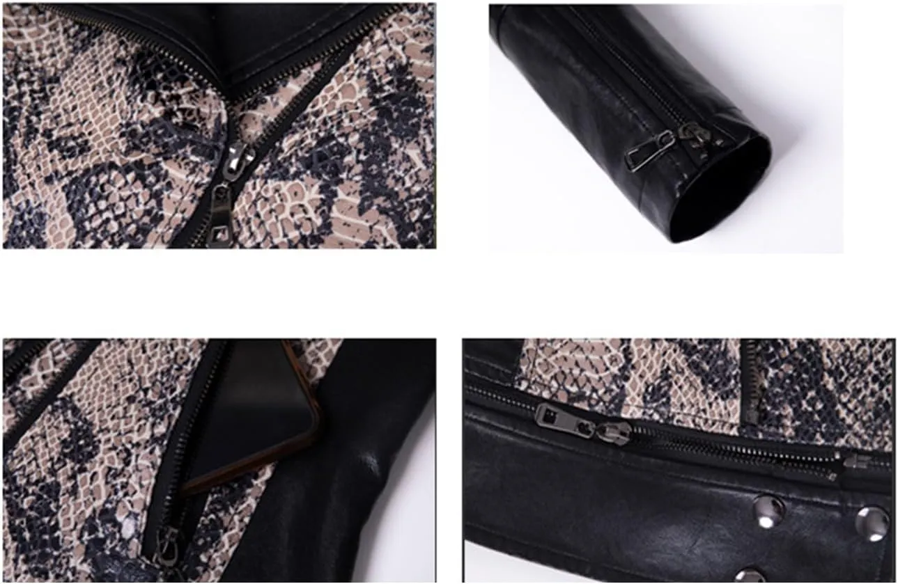Women's Lapel Faux Leather Short Slim-Fit Outerwear Moto Jacket Zip Up Biker Coat