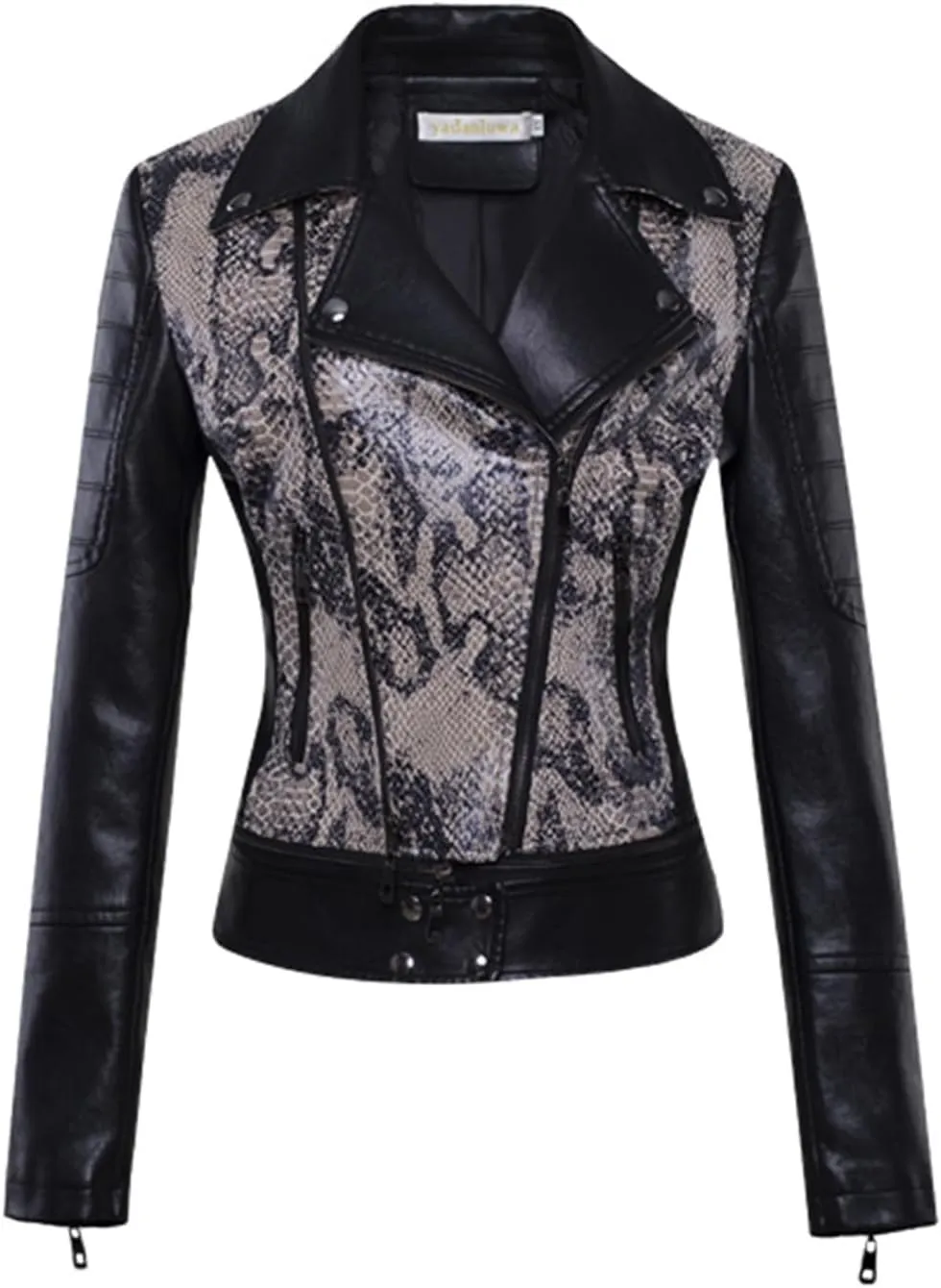 Women's Lapel Faux Leather Short Slim-Fit Outerwear Moto Jacket Zip Up Biker Coat