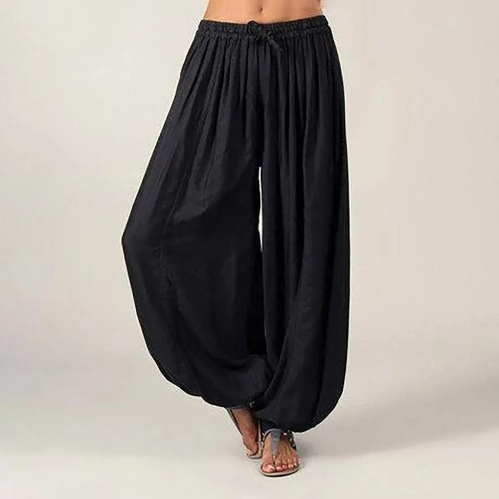 Womens Linen Blend Summer Y2K Streetwear Palazzo Lounge Pants Elastic Waisted Long Lounge Slim-Fit Pant