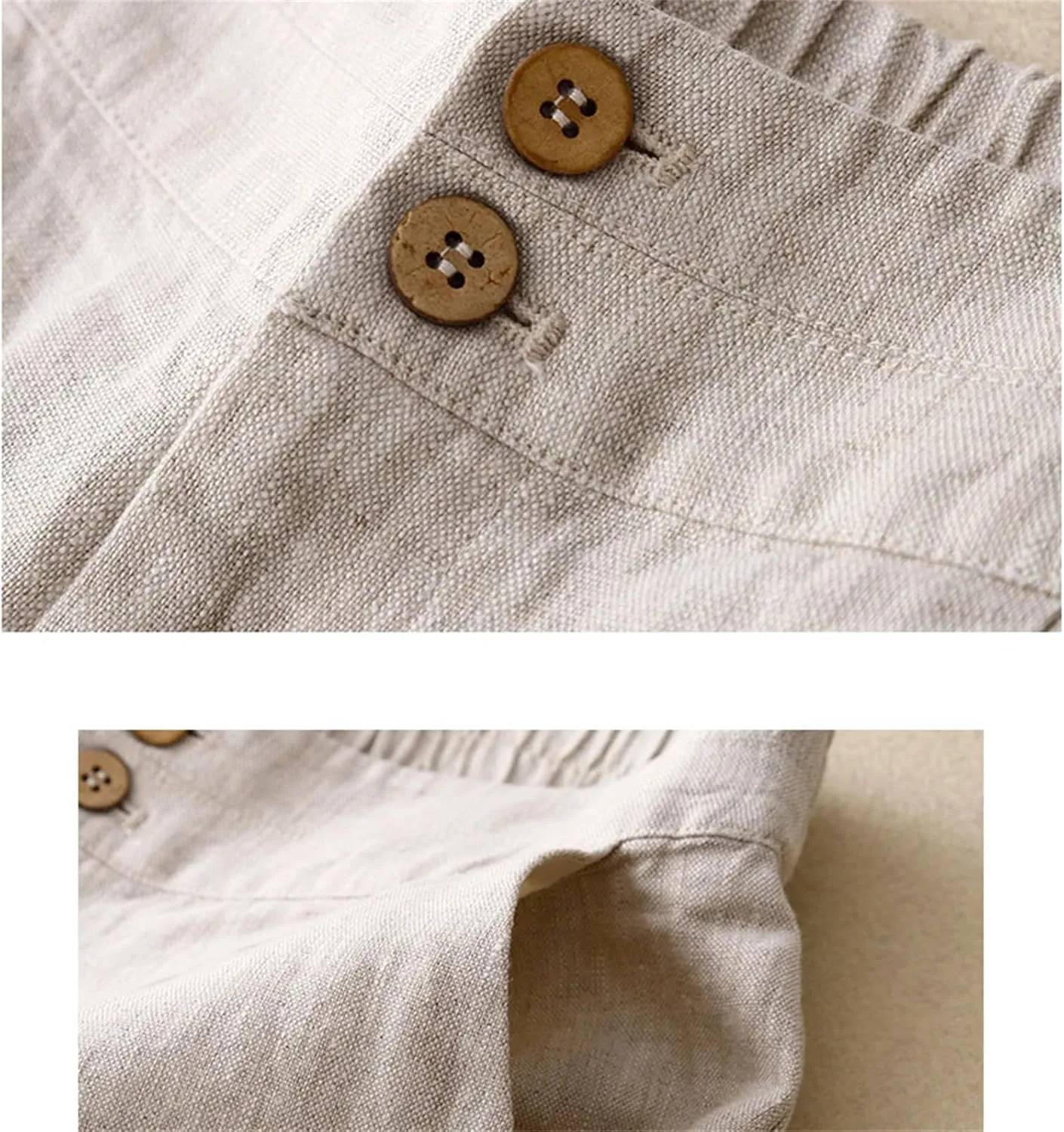 Women's Linen High Waist Wide Leg Pants  Loose Casual Straight Pants Button-Up Summer Trousers