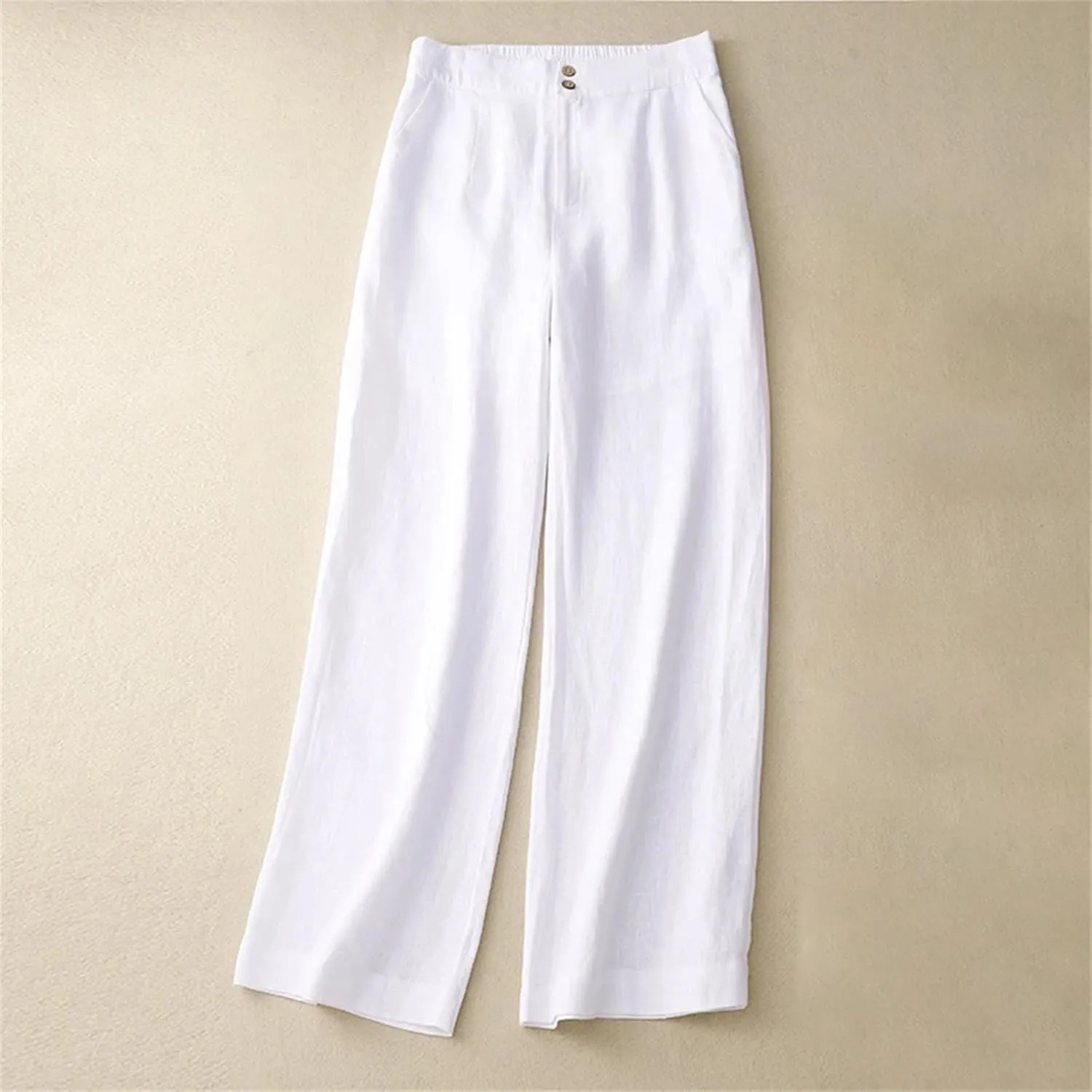 Women's Linen High Waist Wide Leg Pants  Loose Casual Straight Pants Button-Up Summer Trousers