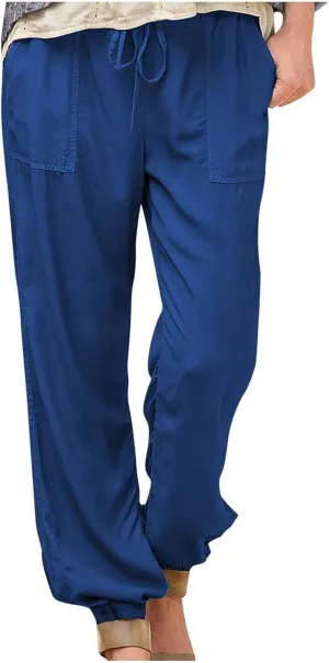 Womens Linen Pants 2025 Summer Casual Drawstring High Waist Loose Lounge Trousers Beach Summer Pant with Pockets