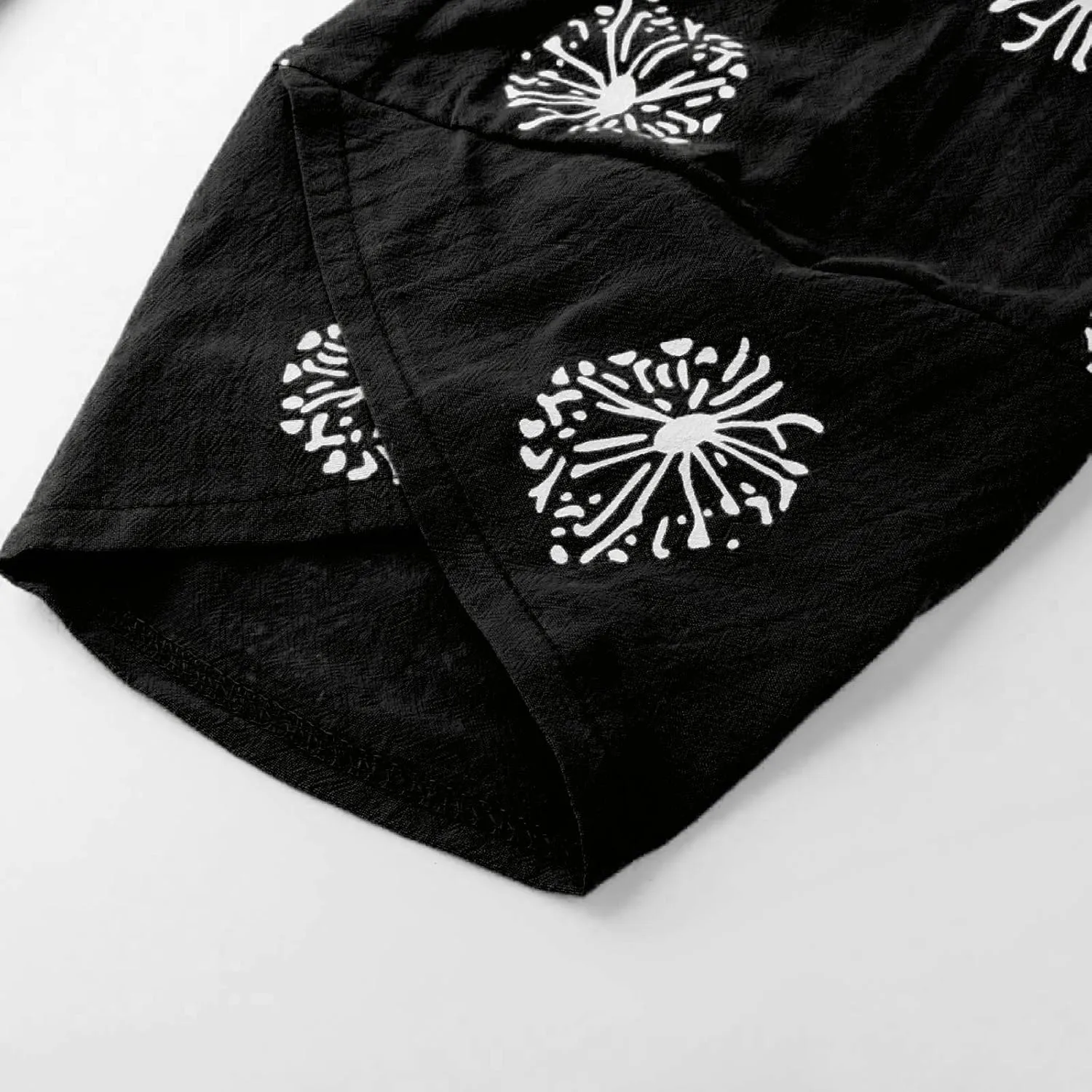 Womens Linen Pants Casual Dandelion Print Elastic Waist Sweatpants Capris Boho Wide Leg Palazzo Cropped Trousers with Pockets