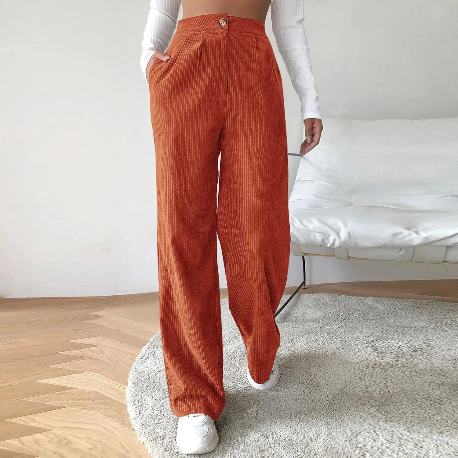 Women's Linen Summer Trendy Pants Elastic Waisted Stretchy Slim-Fit Palazzo Lounge Pants Office