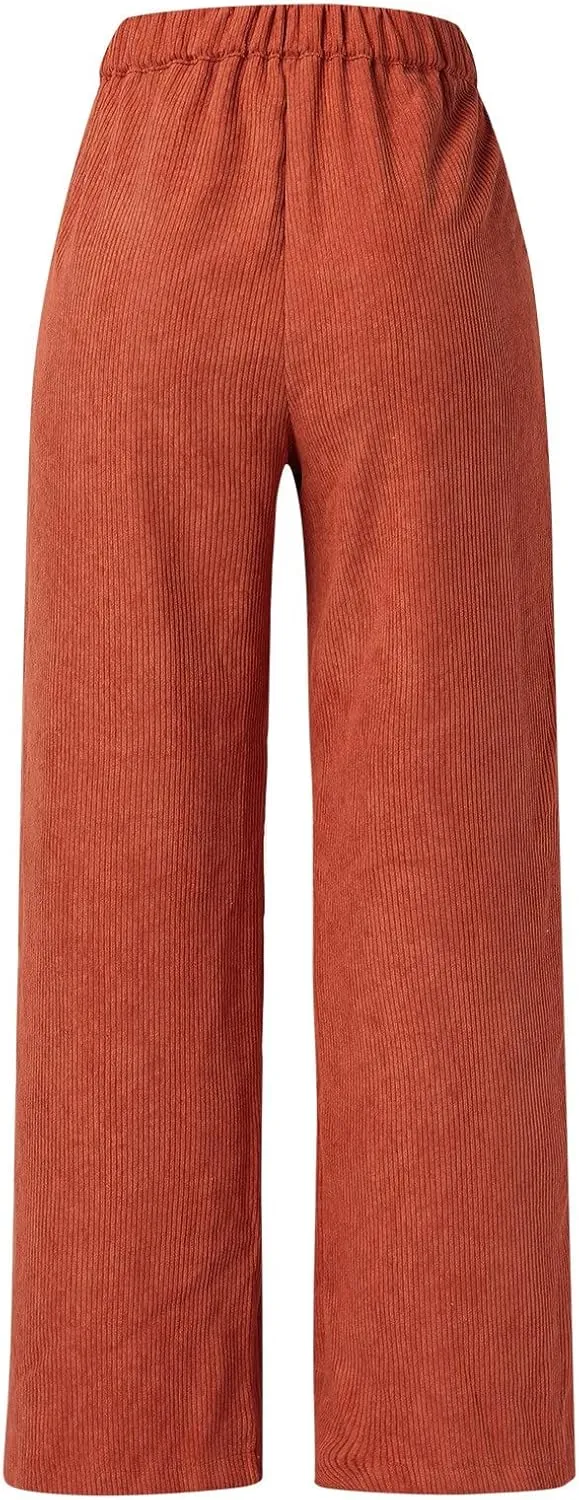 Women's Linen Summer Trendy Pants Elastic Waisted Stretchy Slim-Fit Palazzo Lounge Pants Office