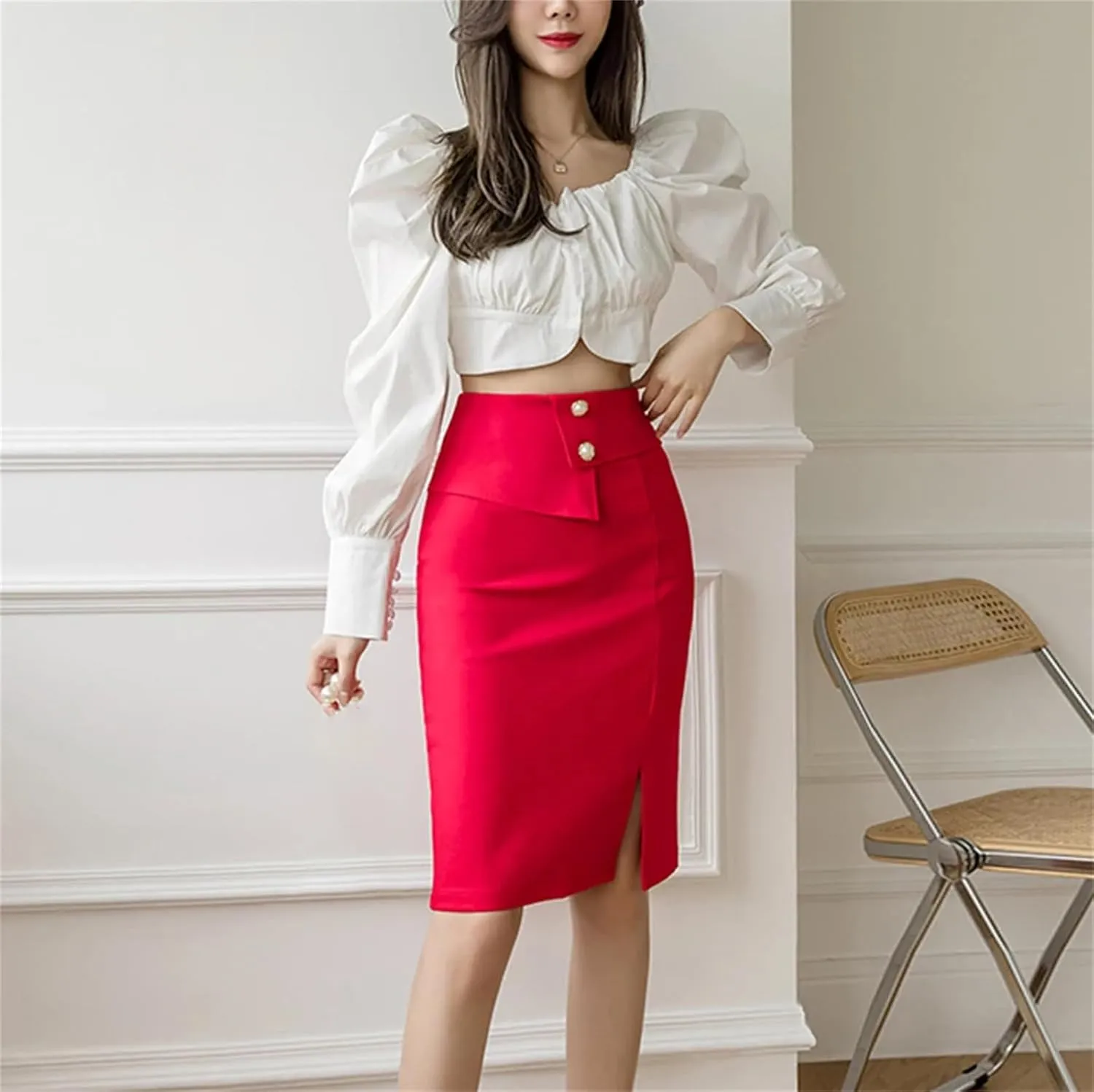 Women's Office Elegant Pencil Skirt  Knee-Length High Waist Hip-Wrap Casual Bottoms