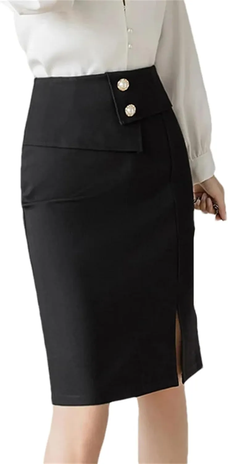 Women's Office Elegant Pencil Skirt  Knee-Length High Waist Hip-Wrap Casual Bottoms
