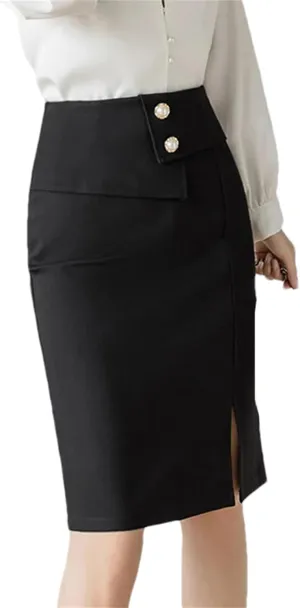Women's Office Elegant Pencil Skirt  Knee-Length High Waist Hip-Wrap Casual Bottoms