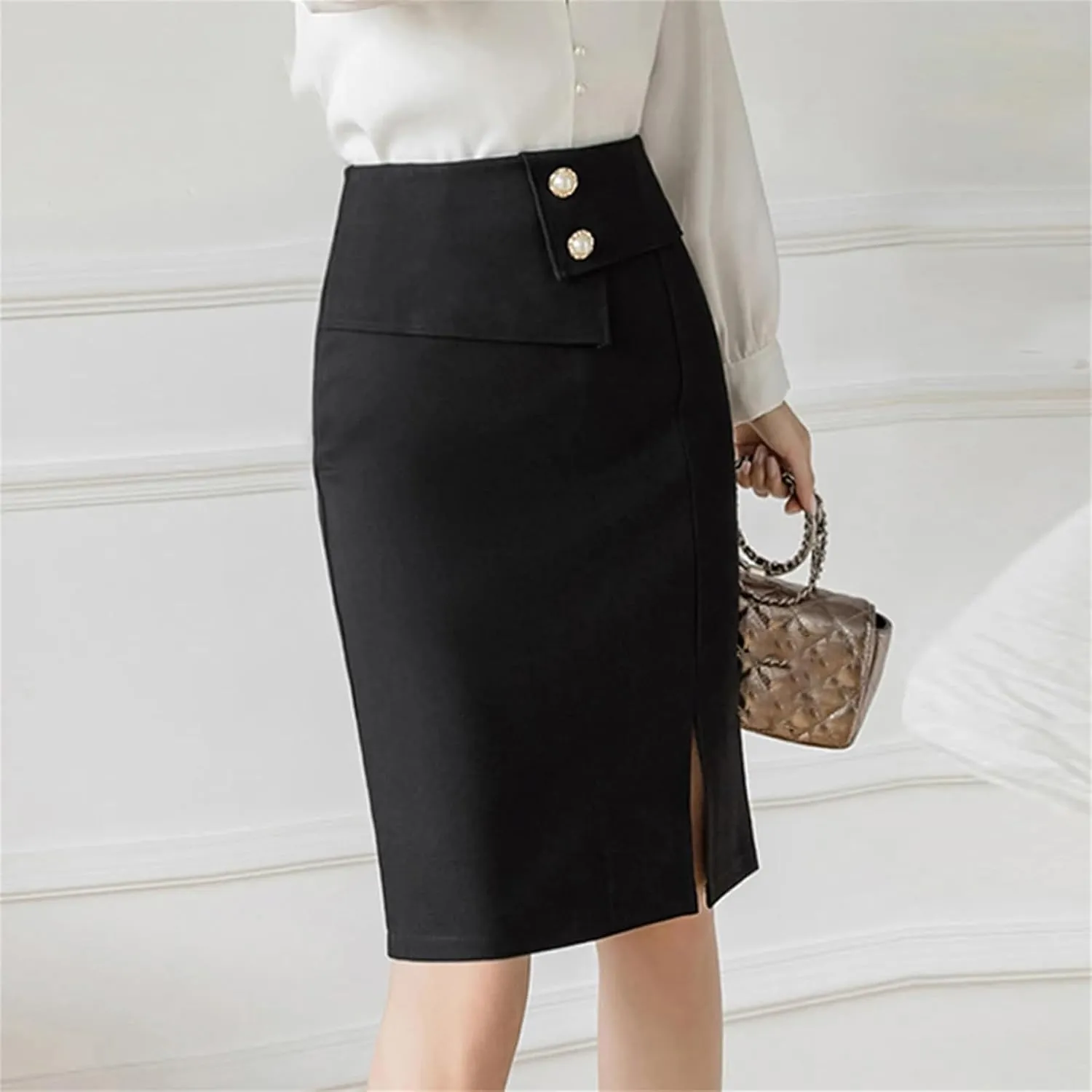 Women's Office Elegant Pencil Skirt  Knee-Length High Waist Hip-Wrap Casual Bottoms