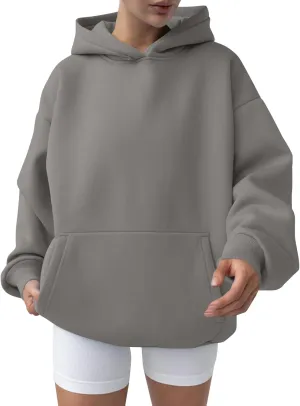 Womens Oversized Hoodie Fall Fashion 2024 Ribbed Cuffs Crewneck Sweatshirt Drop Shoulder Long Sleeve Tops With Pocket