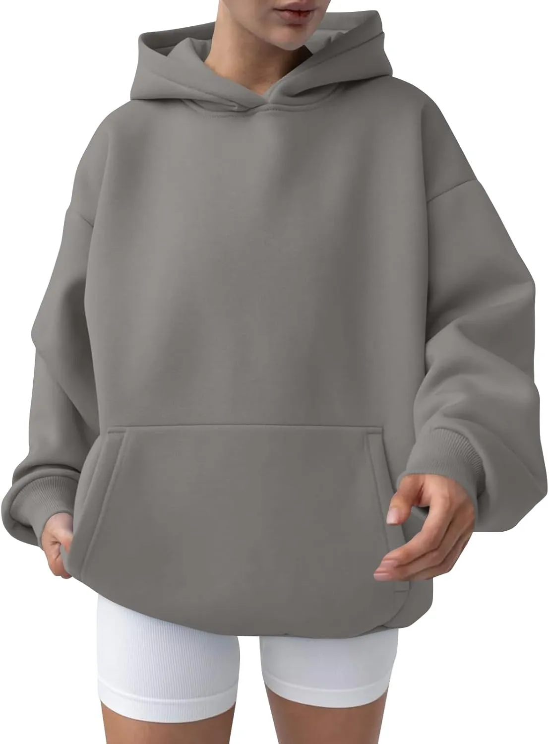Womens Oversized Hoodie Fall Fashion 2024 Ribbed Cuffs Crewneck Sweatshirt Drop Shoulder Long Sleeve Tops With Pocket