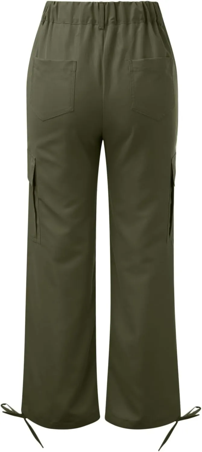Women's Pocket High Waist Workwear Pants Casual Versatile Pants Plus Size Bell Bottoms