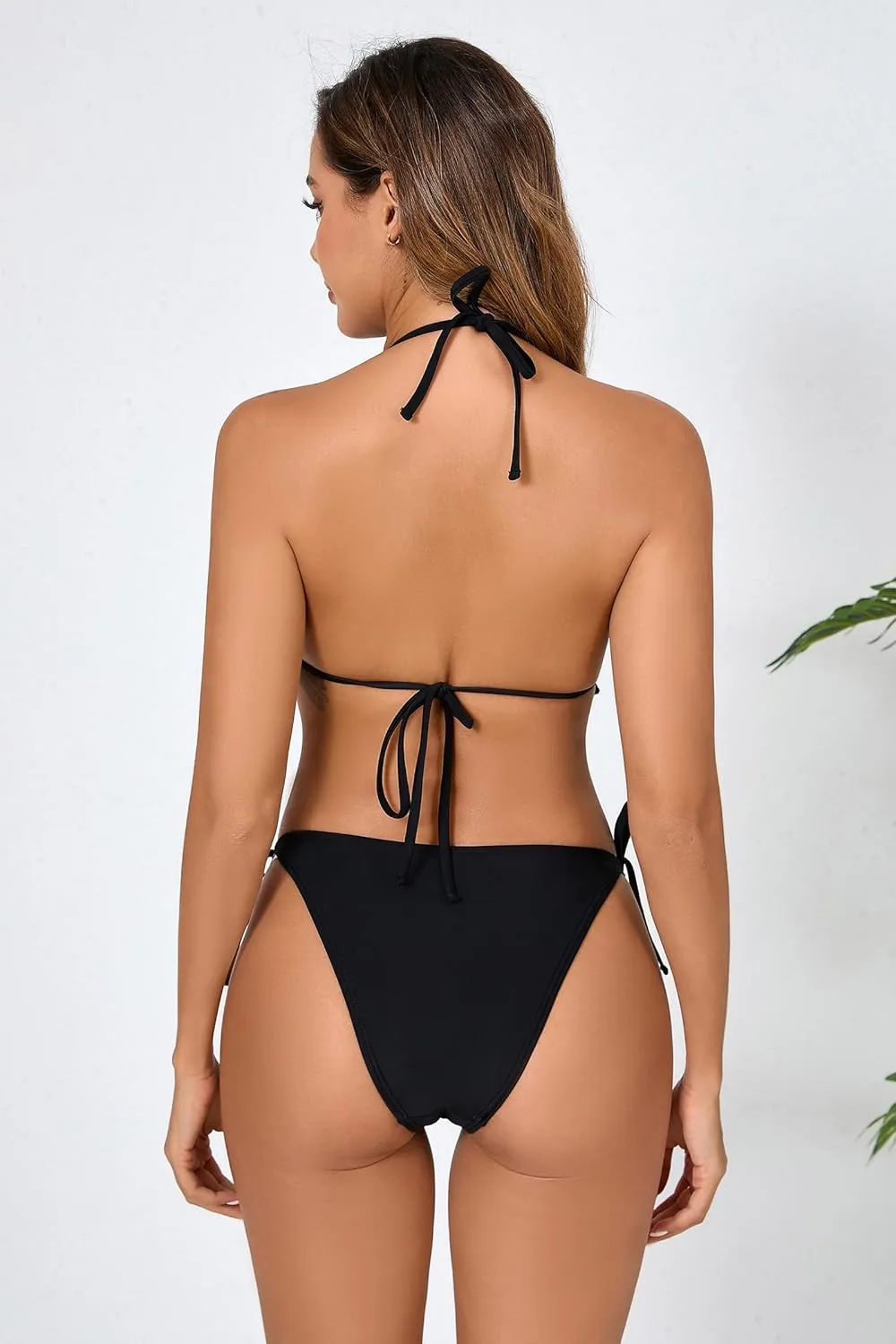 Women's Ruffled Flounce Halter String Triangle Bikini Sets Removable Bra Tie Side Two Piece Sexy Swimsuit