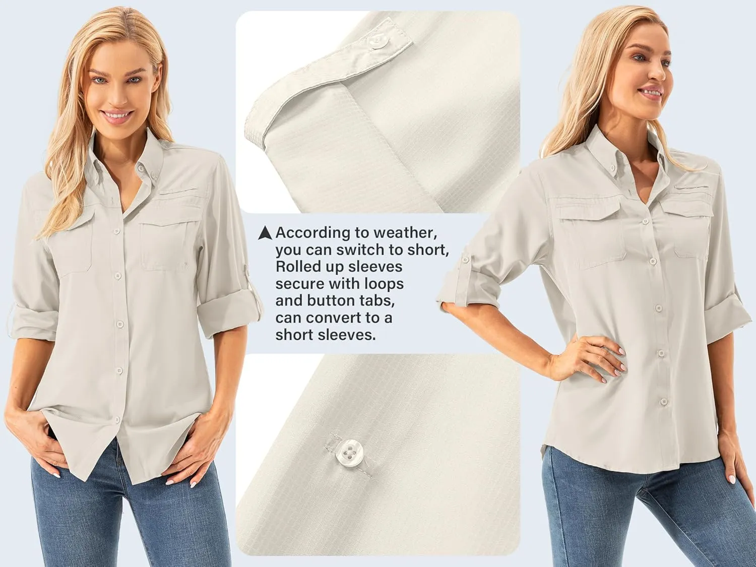 Womens Safari Sun Shirts UPF 50  UV Sun Protection Long Sleeve Outdoor Quick Dry Fishing Hiking Gardening Shirts
