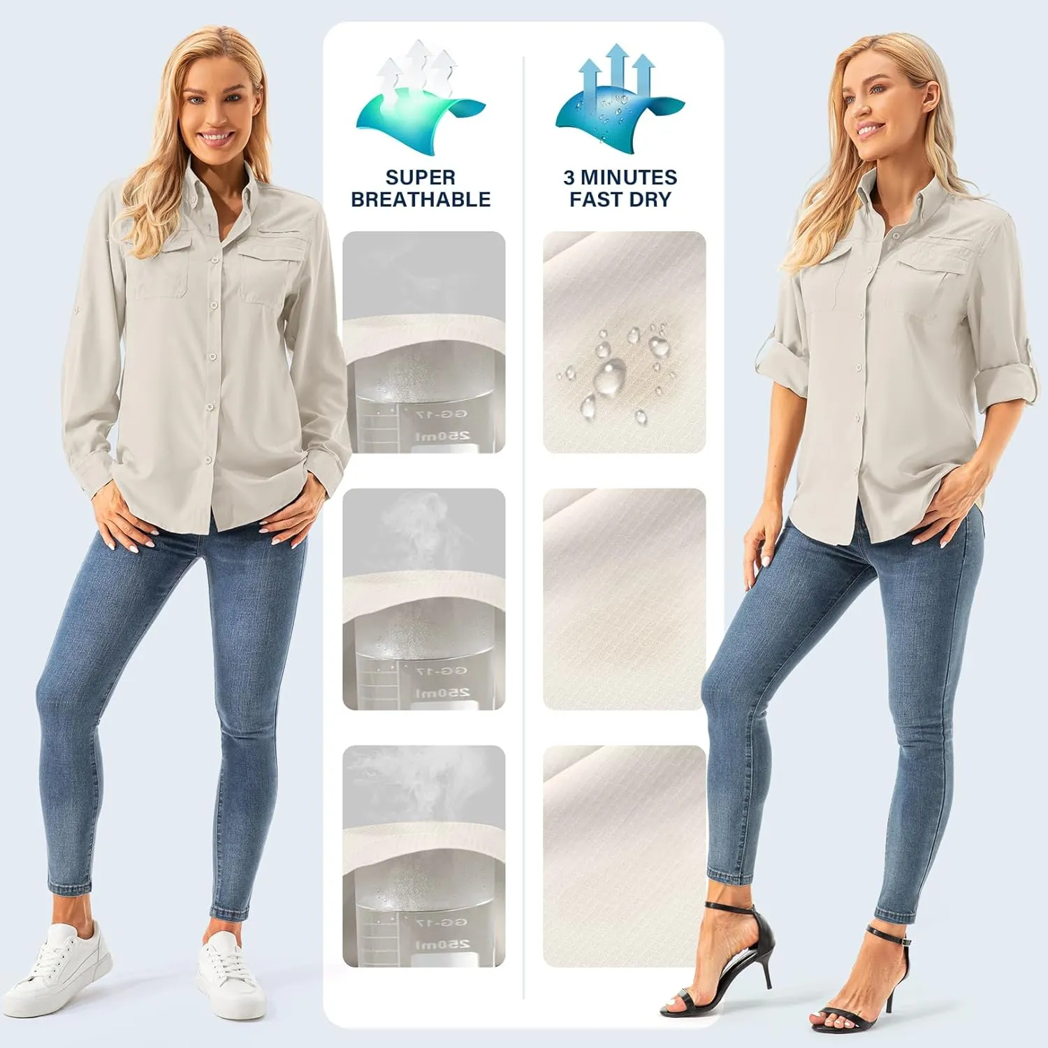Womens Safari Sun Shirts UPF 50  UV Sun Protection Long Sleeve Outdoor Quick Dry Fishing Hiking Gardening Shirts