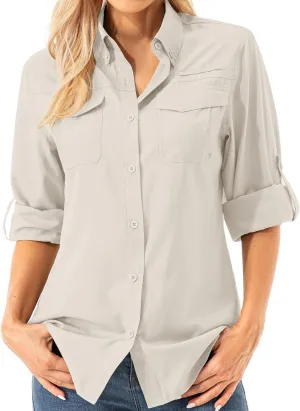 Womens Safari Sun Shirts UPF 50  UV Sun Protection Long Sleeve Outdoor Quick Dry Fishing Hiking Gardening Shirts