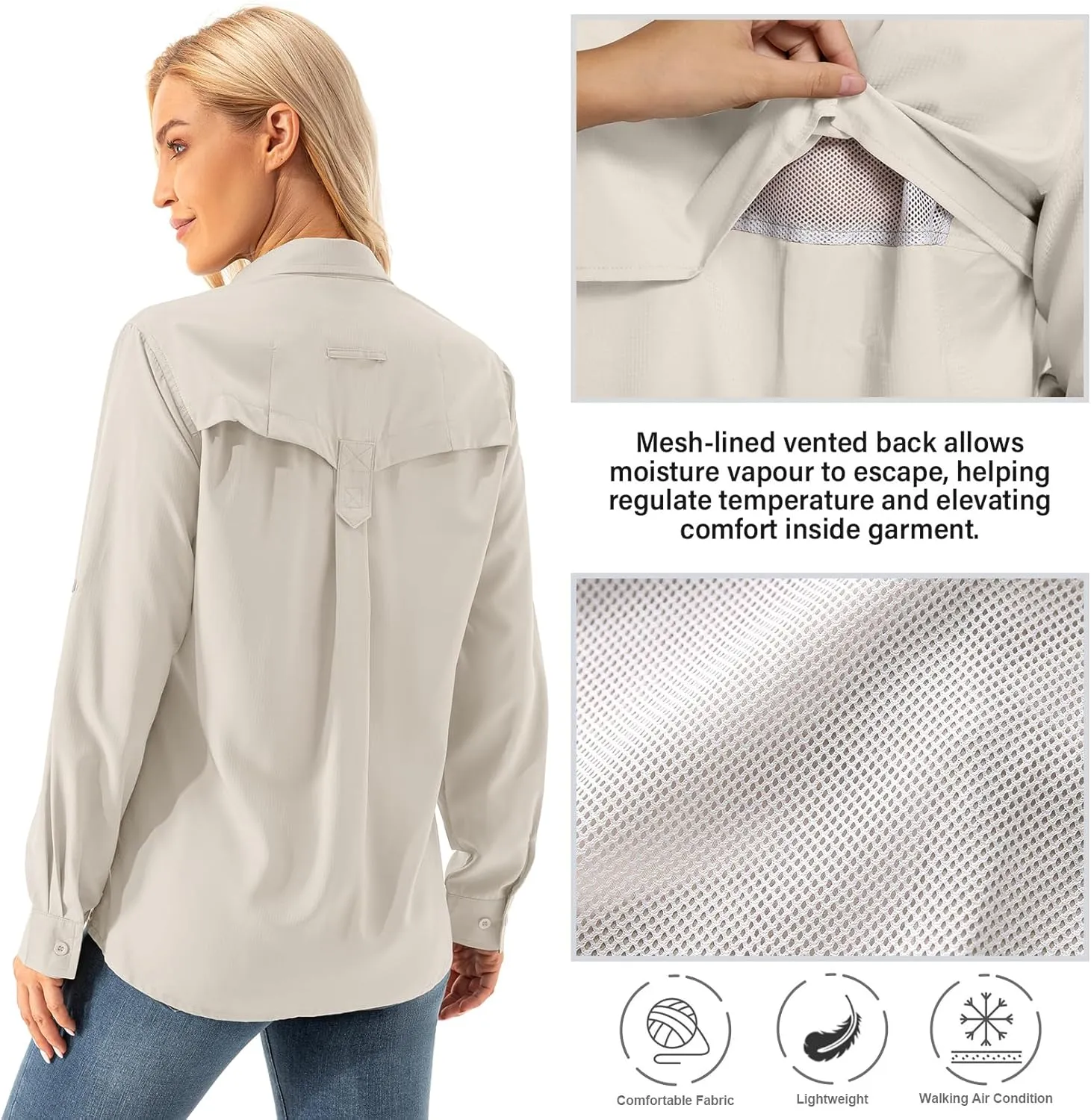 Womens Safari Sun Shirts UPF 50  UV Sun Protection Long Sleeve Outdoor Quick Dry Fishing Hiking Gardening Shirts