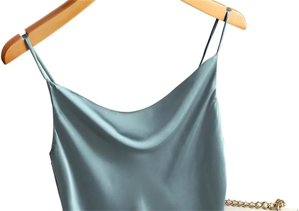 Women's Satin Silk Tank Tops Female Summer Spaghetti Strap Basic Tops Sleeveless Camisoles