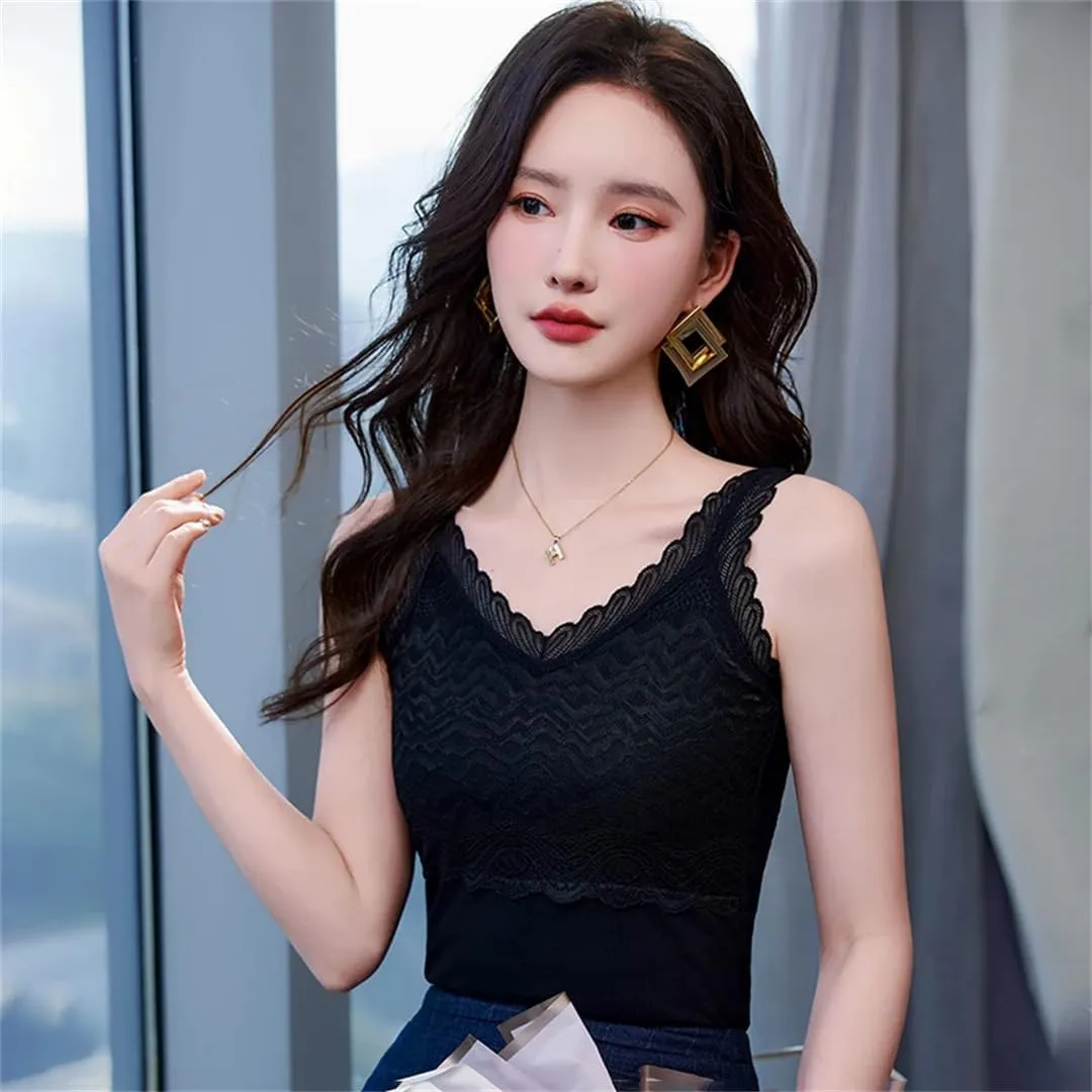 Women's Sexy Knitted Thread Lace Camisole Vest V-Neck Tank Tops Summer Camis Tops