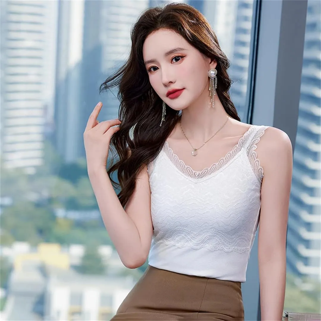 Women's Sexy Knitted Thread Lace Camisole Vest V-Neck Tank Tops Summer Camis Tops