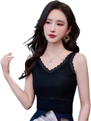 Women's Sexy Knitted Thread Lace Camisole Vest V-Neck Tank Tops Summer Camis Tops