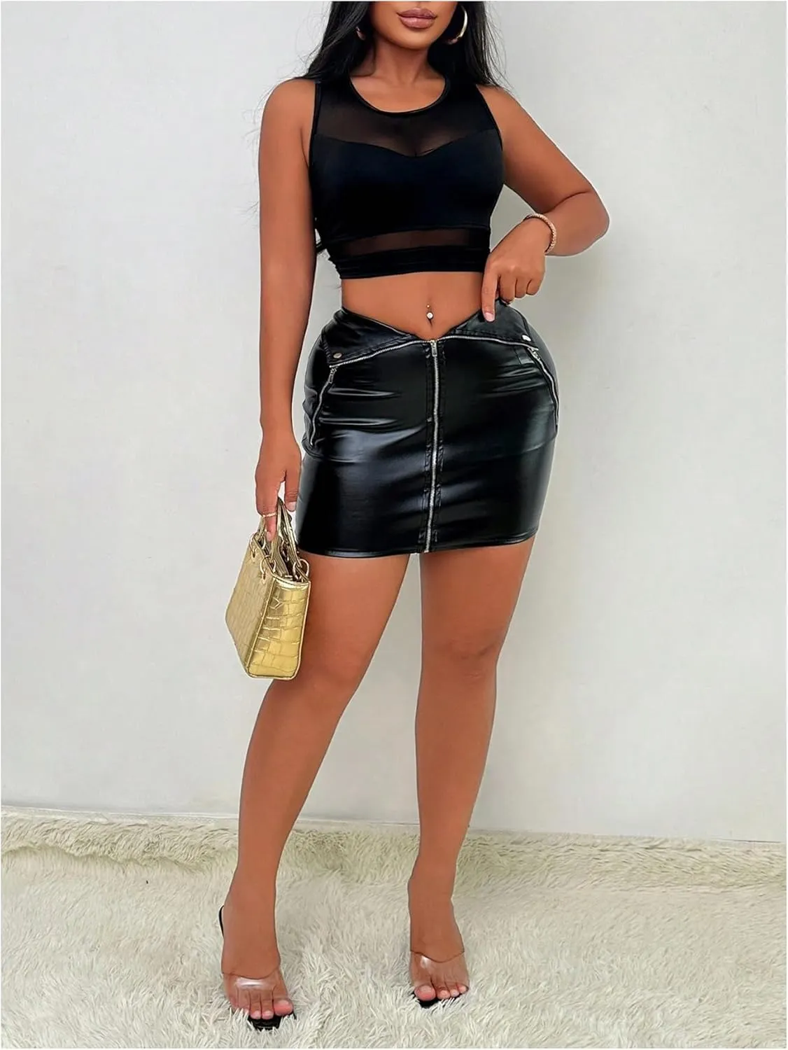 Women's Sheer Mesh Sleeveless Tank Top Slim Fit Crew Neck Crop Tops Party Club Tops