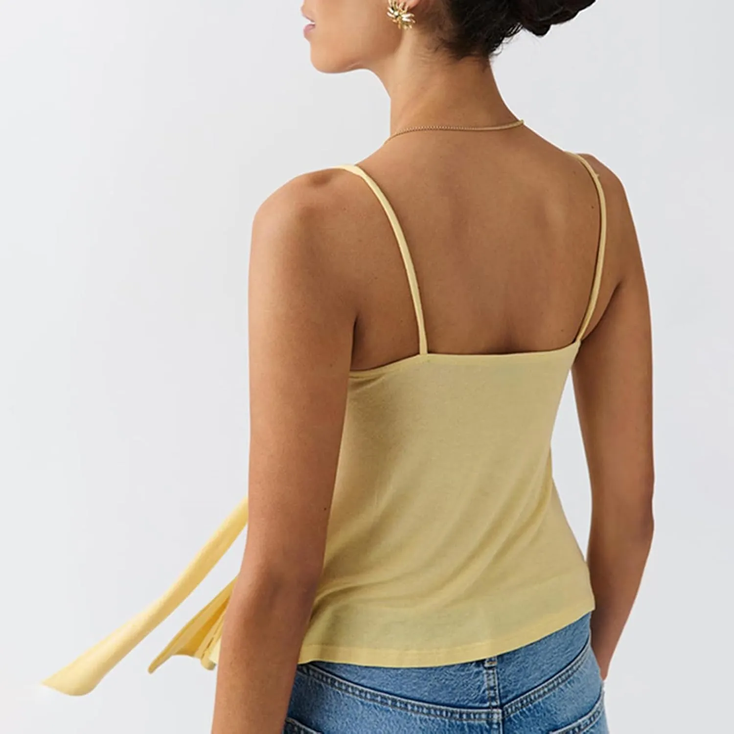 Women's Spaghetti Strap Tie Front Split Cami Tops Sleeveless Knot Camisole Slim Fit Shirts