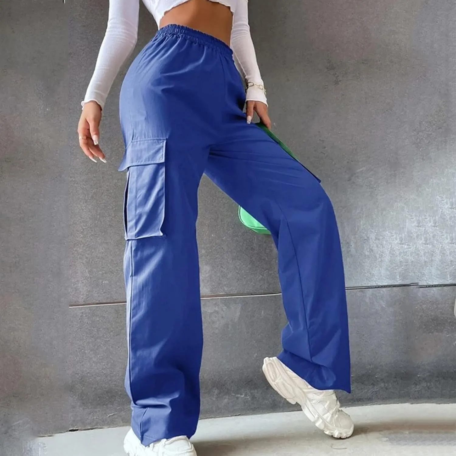 Women's Street Style High Waisted Pocket Wide Leg Work Dressy Casual Loose Fit