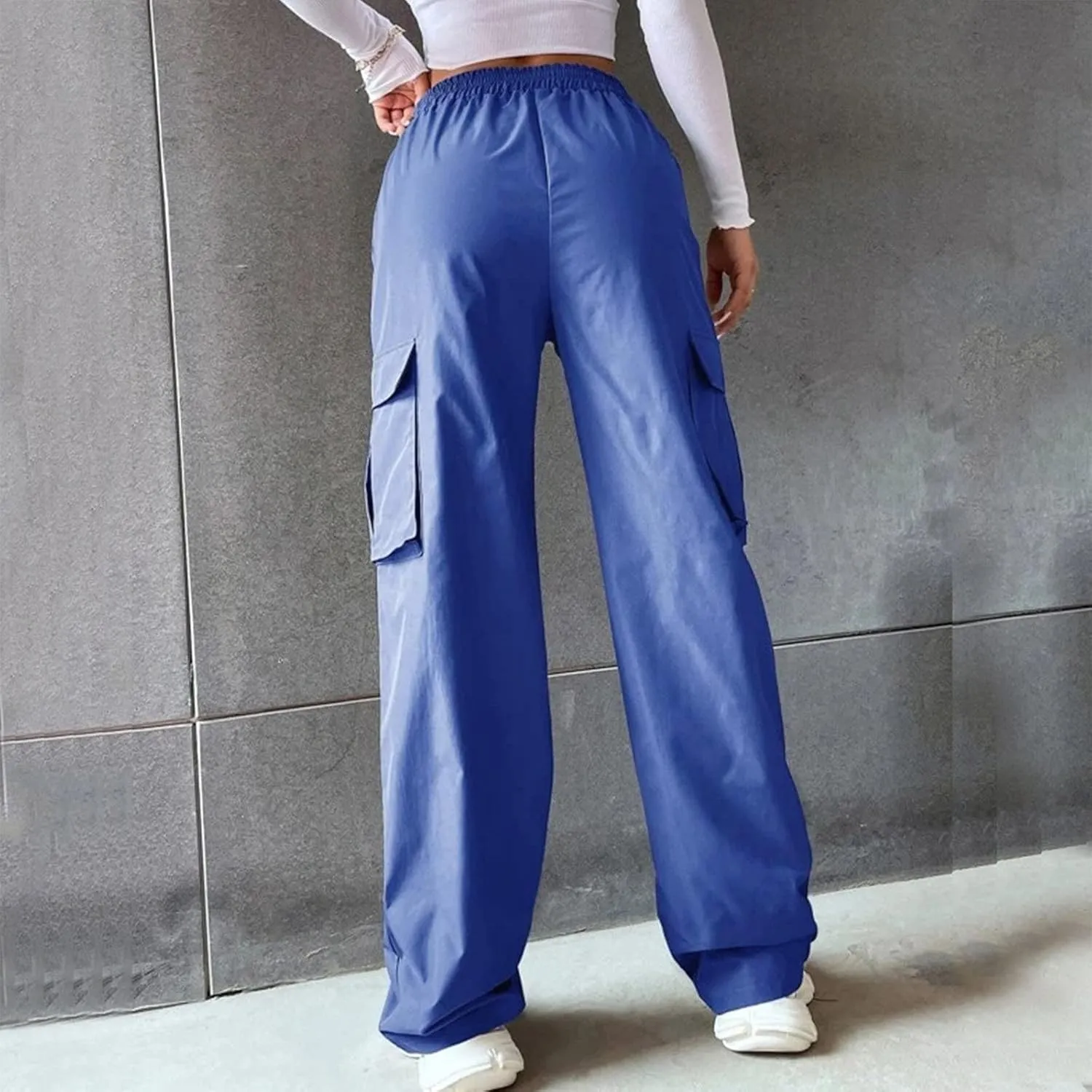 Women's Street Style High Waisted Pocket Wide Leg Work Dressy Casual Loose Fit