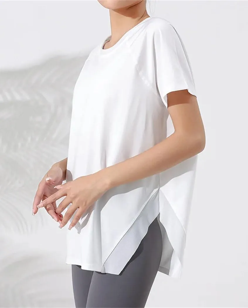 Women's Summer Loose Yoga Shirts Crewneck Short Sleeve Sport T-Shirts Running Fitness Quick Dry Tops