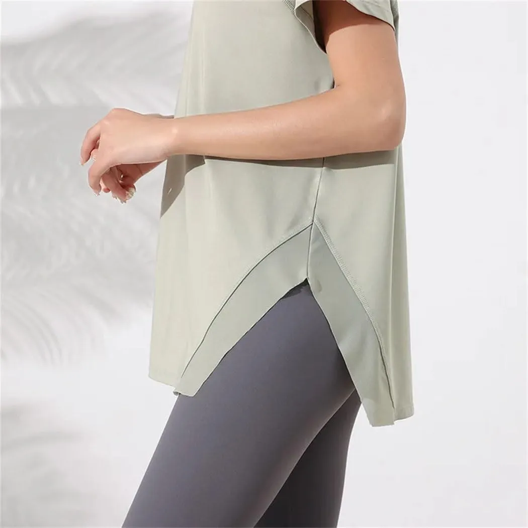 Women's Summer Loose Yoga Shirts Crewneck Short Sleeve Sport T-Shirts Running Fitness Quick Dry Tops
