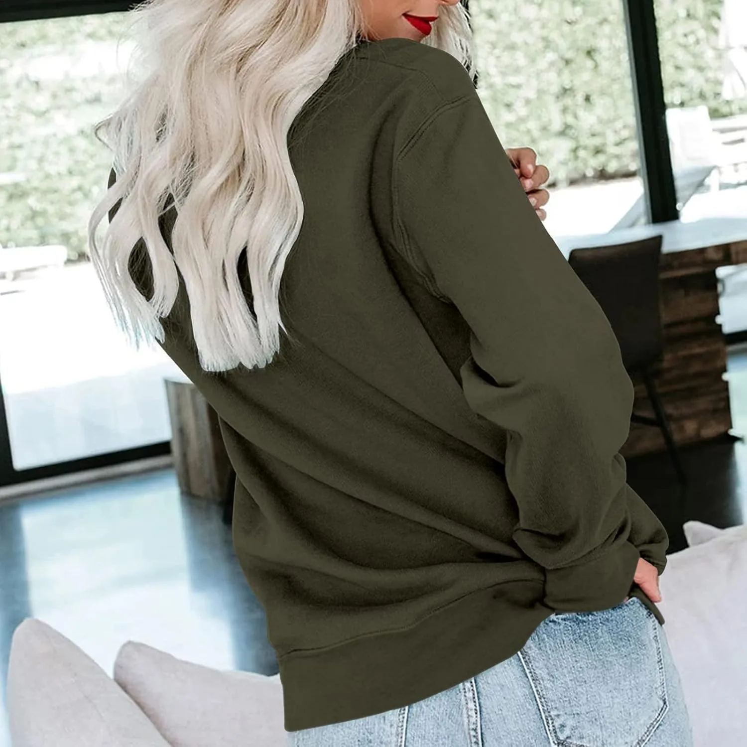 Womens Sweatshirts Crewneck Loose Fitting Tops Long Sleeve Color Block Casual Lightweight Shirts Pullover Blouses
